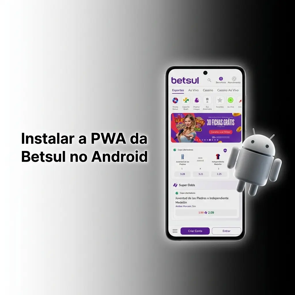 Instalar PWA da Betsul no Android via Chrome, adicionando atalho à tela inicial em poucos passos simples