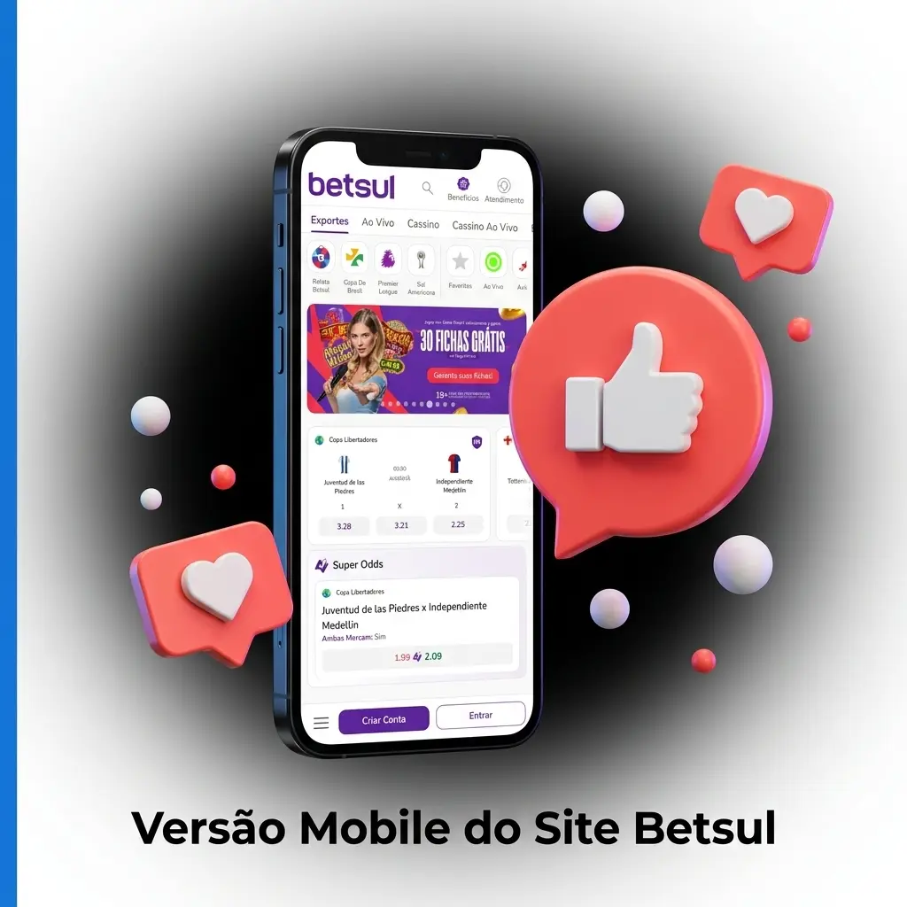 Interface mobile do site Betsul adaptada para smartphones com acesso a apostas, cassino e pagamentos via Pix
