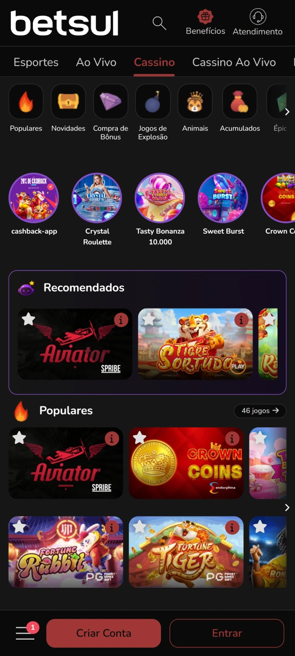 Desfrute de uma ampla variedade de slots e jogos de cassino ao vivo no Betsul.