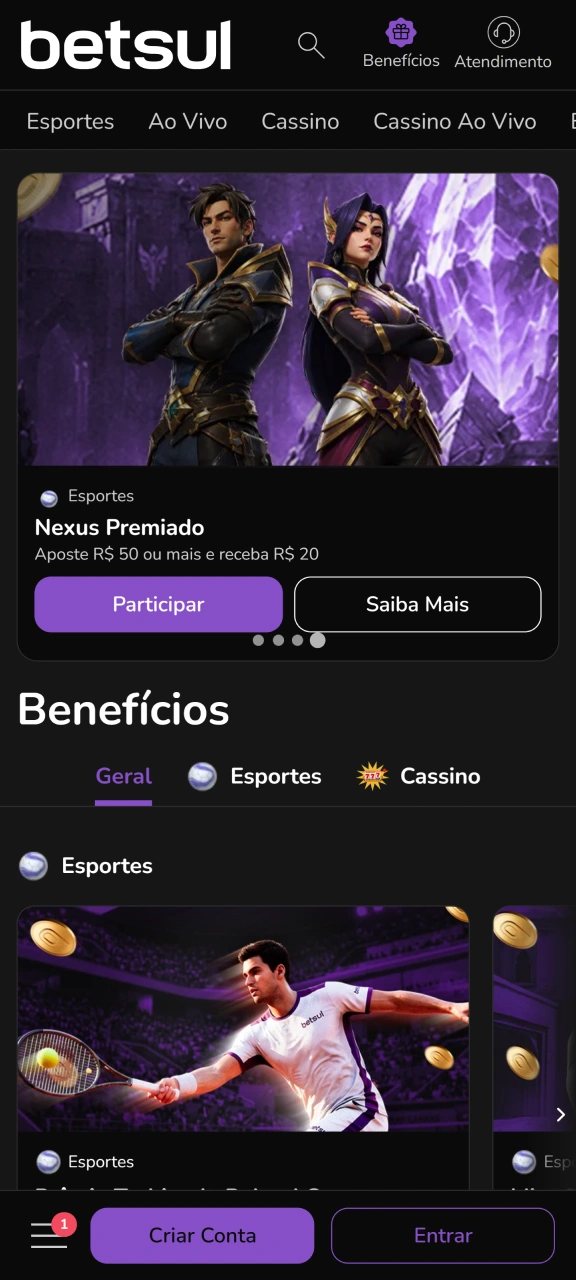 Confira as promoções disponíveis na plataforma Betsul.