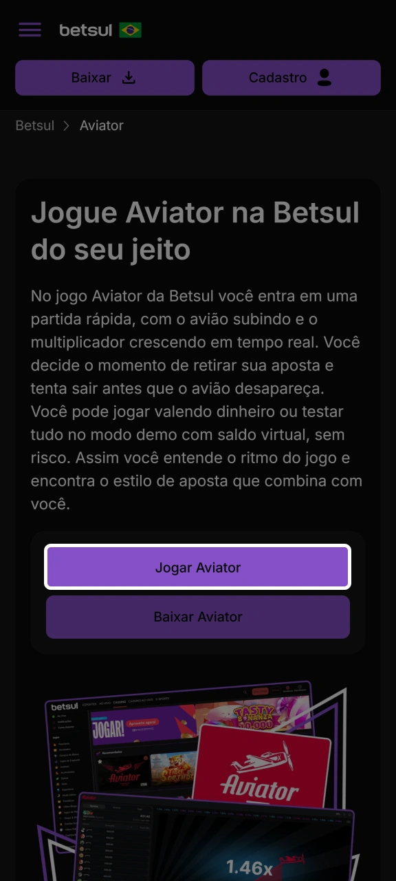Abra o formulário de inscrição na plataforma Betsul clicando no botão no topo da página.