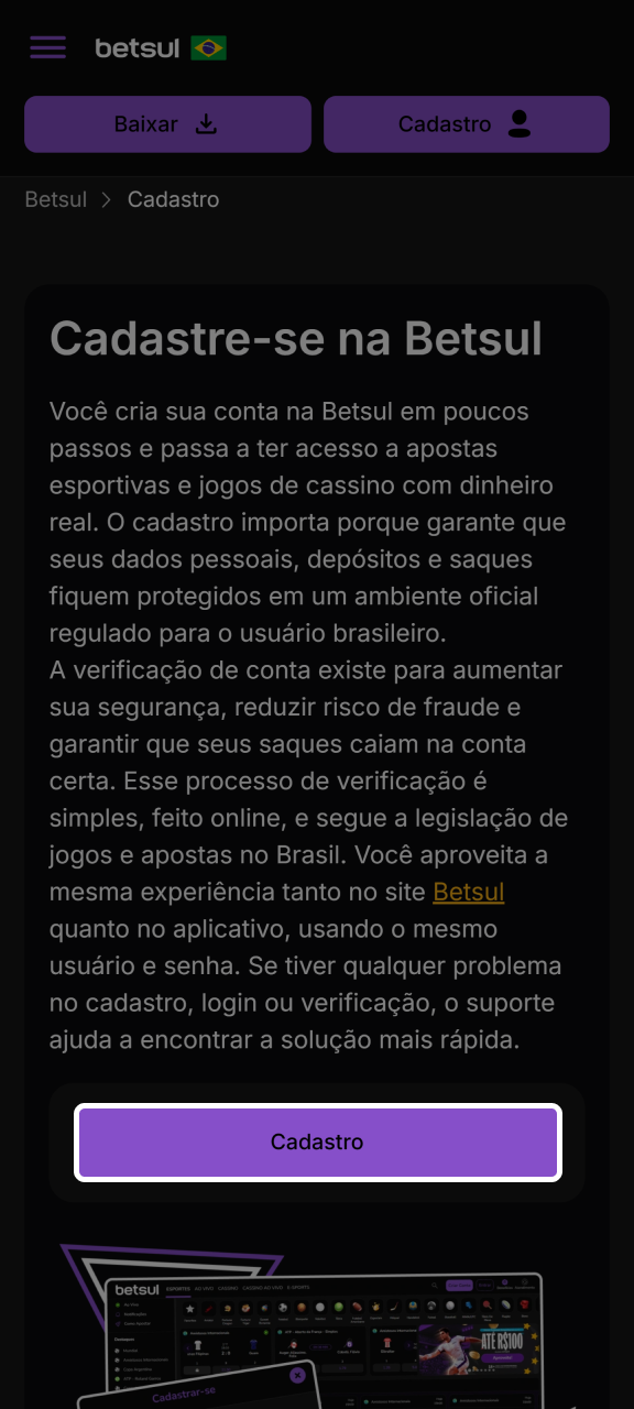 Clique no botão para abrir o formulário de inscrição da Betsul.