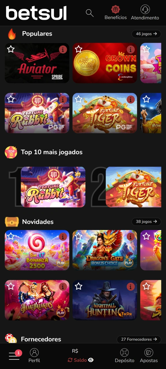 Acesse a seção de cassino da Betsul para encontrar jogos.