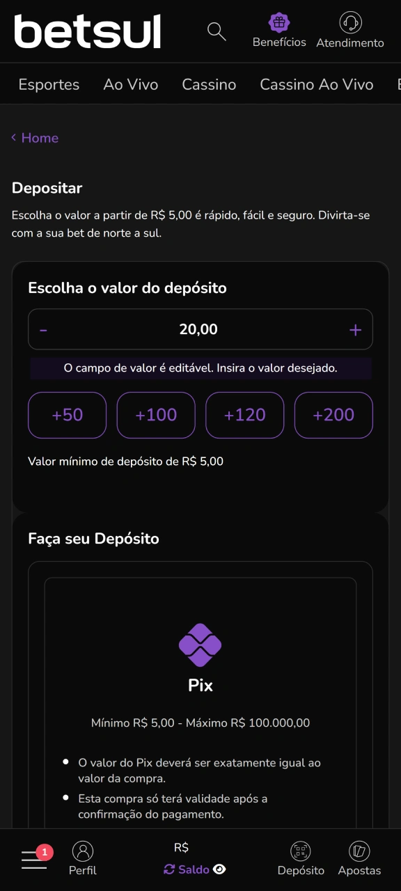 Deposite fundos na sua conta Betsul para ter acesso às apostas com o seu dinheiro.