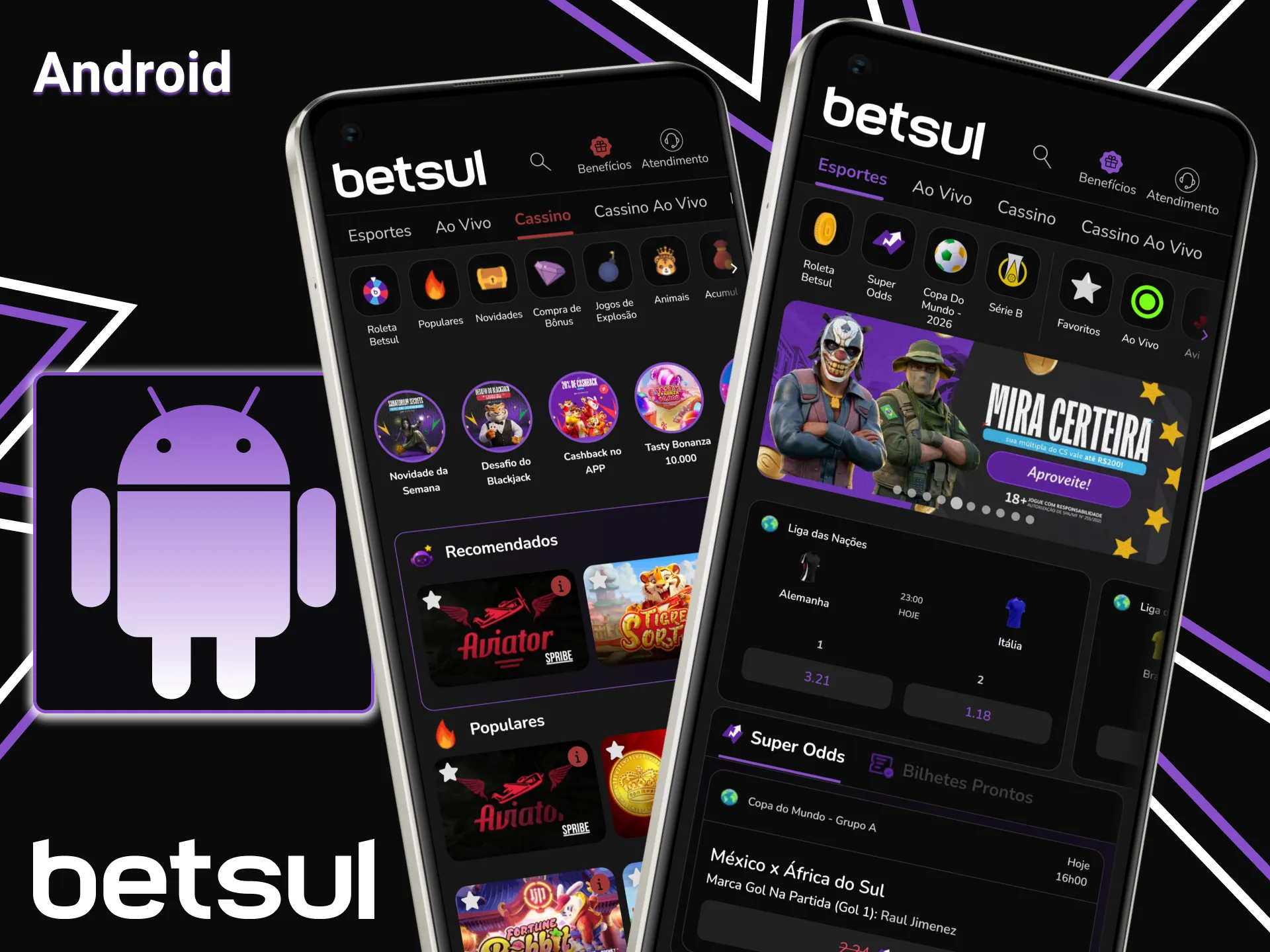 Baixe o aplicativo Betsul para Android e jogue no seu celular.
