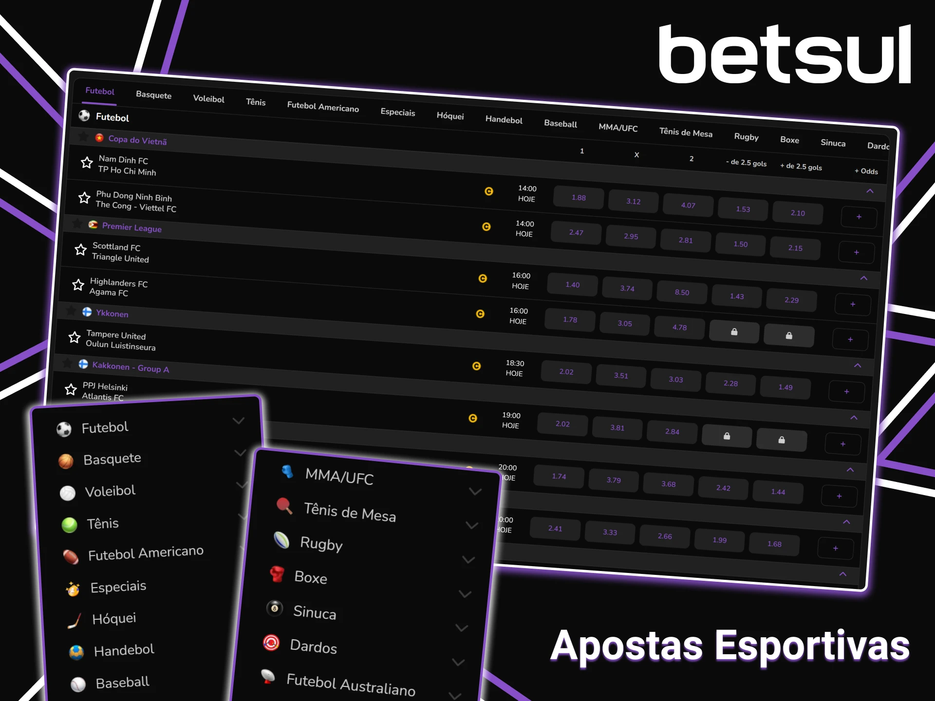Veja os esportes disponíveis para apostas na Betsul.