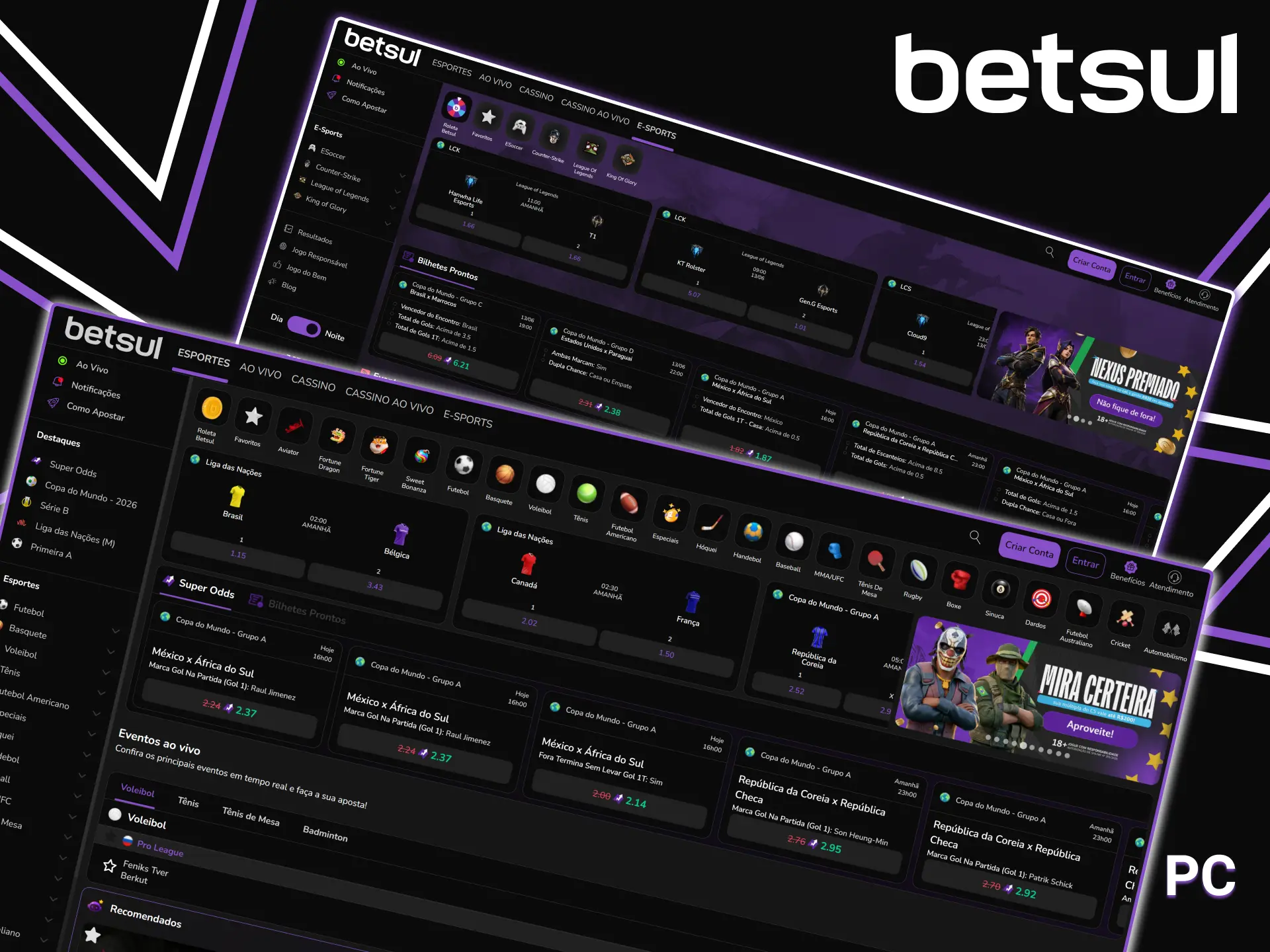 Utilize a versão para PC da plataforma Betsul.