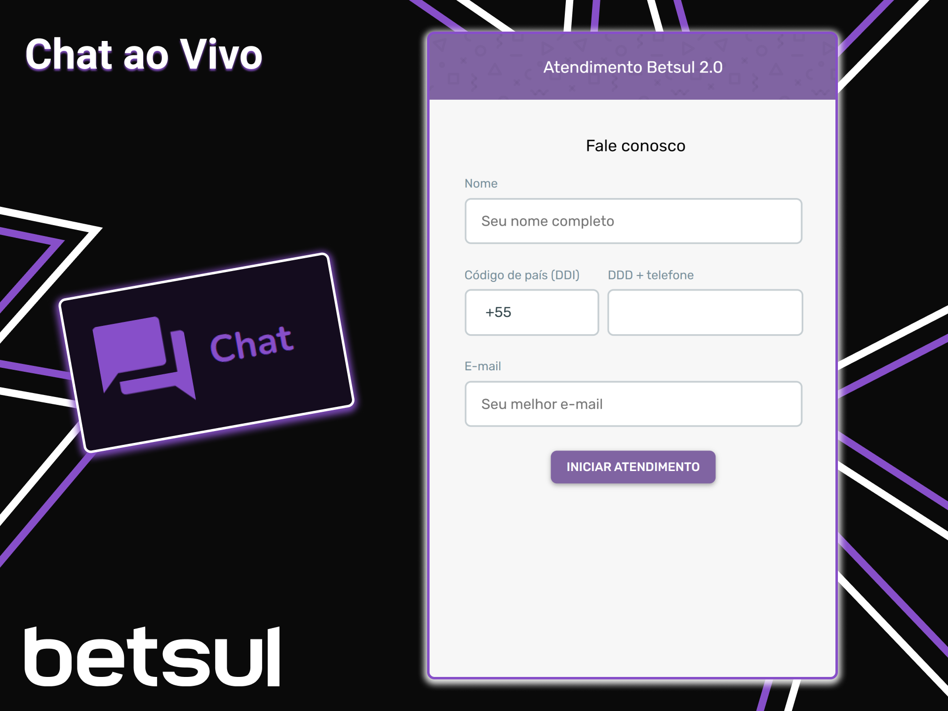 Entre em contato com o suporte da Betsul via chat ao vivo.