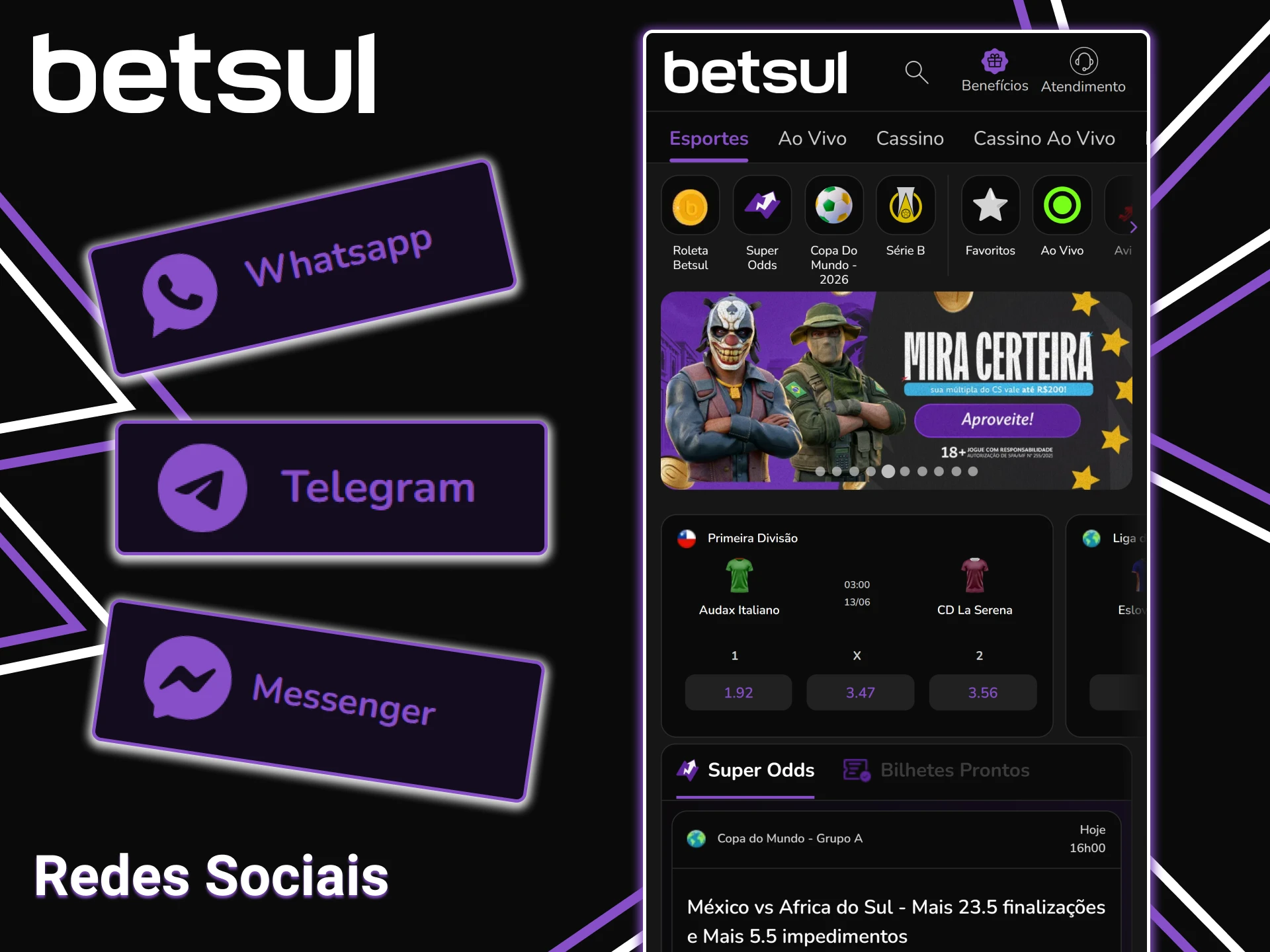 Escolha uma rede social para entrar em contato com Betsul.