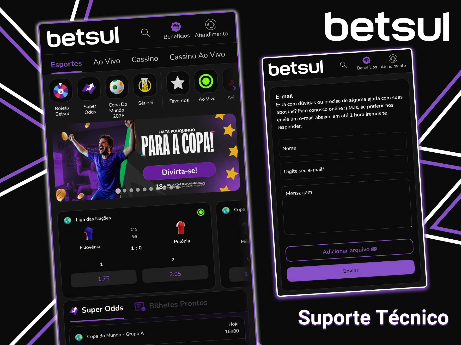 Utilize o suporte técnico para dúvidas sobre a plataforma Betsul.